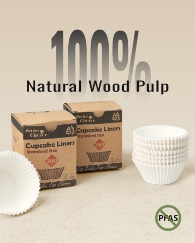 Bake Choice 200pcs Standard Cupcake Liners for Baking, White Muffin Liners