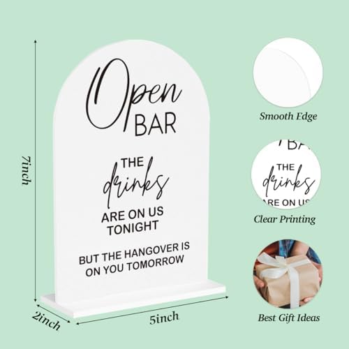Wedding Bar Sign Open Bar Sign for Wedding Engagement Bridal Shower Ceremony Reception Event Party Table Acrylic Decor 5"x7"