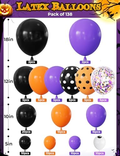 Halloween Balloon Garland Arch Kit, Purple Orange Black Balloons