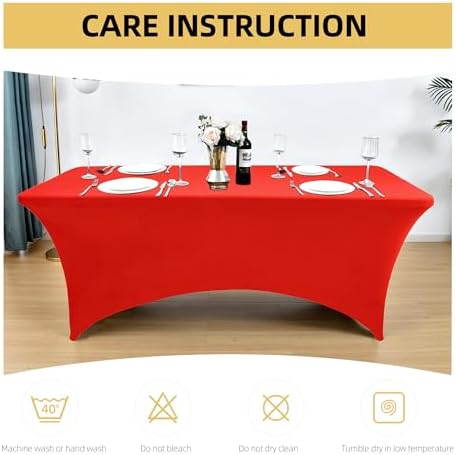 2-Pack 6ft Red Spandex Table Covers for Rectangle Standard Folding Tables - Wrinkle Resistant Stretch Tablecloths - Ultimate Fitted Table Protector for Parties, Trade Shows, Banquet