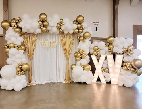 White and Gold Balloons Arch Kit, 124pcs White Gold Balloons