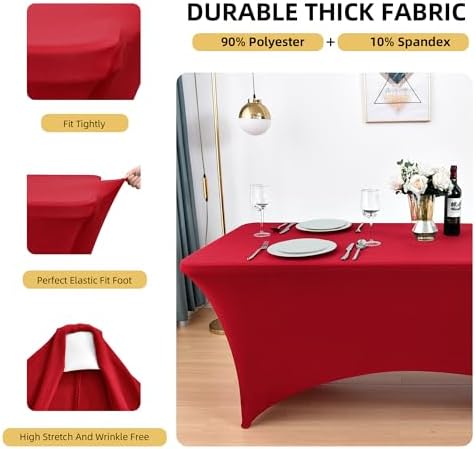 6-Pack 6ft Spandex Table Covers for Rectangle Standard Folding Tables - Wrinkle Resistant Stretch Tablecloths - Ultimate Fitted Table Protector for Parties, Trade Shows, Wedding