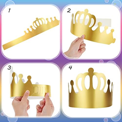 Chinco 76 Pieces Paper Crowns Princess Prince Hats Birthday Party Crowns Craft Jewels Gem Number Letter Sticker for DIY Classroom Decor