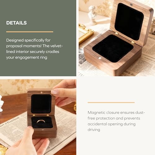 muso wood Vintage Solid Wood Ring Box, Walnut Carved-2pcs