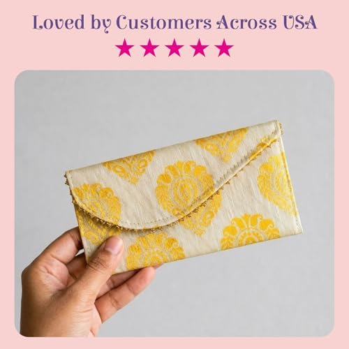 LoveNspire Brocade Fabric Money Envelopes (8 x 4 Inch) Decorative Floral Pattern Shagun Lifafa for Indian Wedding, Birthday | Cash Gift Holder & Home Savings Organizer Beige/Pack of 20