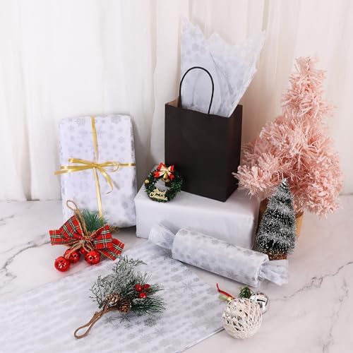 BEISHIDA Christmas Snowflake Tissue Paper Bulk，Silver and White Wrapping Tissue Paper for Gift Bags, 14 x 20 Inch Gift Wrap for Winter Christmas Party DIY Crafts Decor Holiday Flowers-50 Sheets