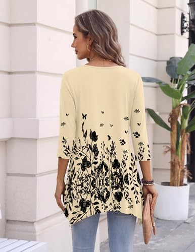 Zeagoo Womens Tops 3/4 Sleeve Loose Fit Dressy Tunics Plus Size Boho Shirts