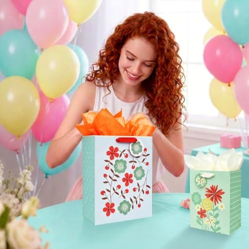 Jotique 4 Pcs Floral Gift Bags Assorted Sizes with Tissue for All Occasions