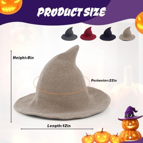 Women Witch Hat for Halloween Wool Hats Wide Brim Spire Knitted Cap for Party Masquerade Cosplay Costume Daily