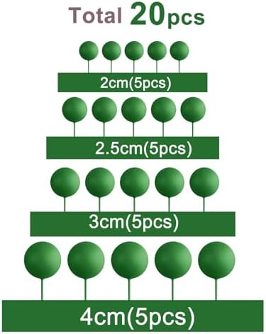 ASTARON 20 Pcs Dark Green Balls Cake Topper Decorations for Birthday Cake