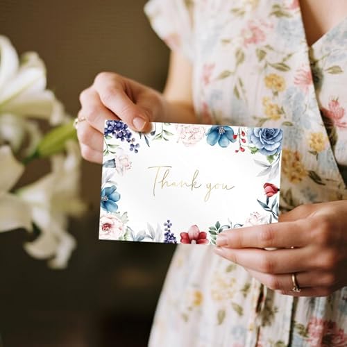 48 Pack Pre-Folded Floral Thank You Cards with Envelopes, 6 Designs