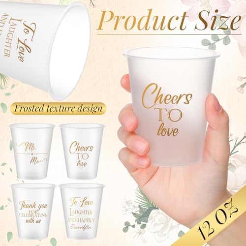 Yungyan 100 Pcs Wedding Frosted Plastic Cups 12 oz Clear Disposable
