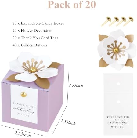 FEIYI 20 PCS Favor Boxes, Lilac Candy Boxes 2.55x2.55x2.55