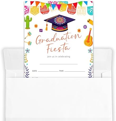4x6 2026 Graduation Fiesta Invitations (20 Cards + 20 Envelopes) - Mexican Fiesta Grad Party Invites.(016)