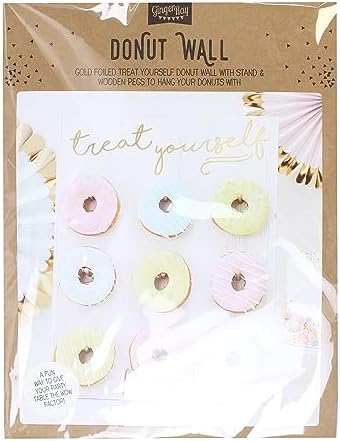 Ginger Ray Gold Foiled Treat Yourself Donut Wall Party Display Fits 9 Doughnuts, White,42cm x 32cm
