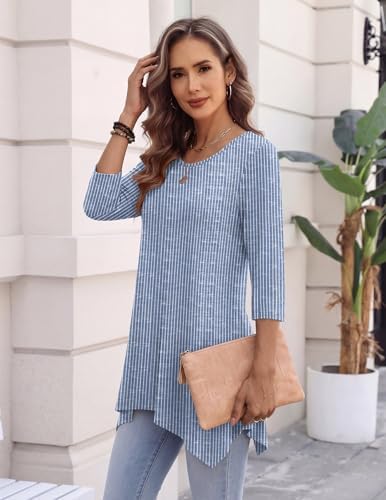 Zeagoo Womens Tops 3/4 Sleeve Loose Fit Dressy Tunics Plus Size Boho Shirts