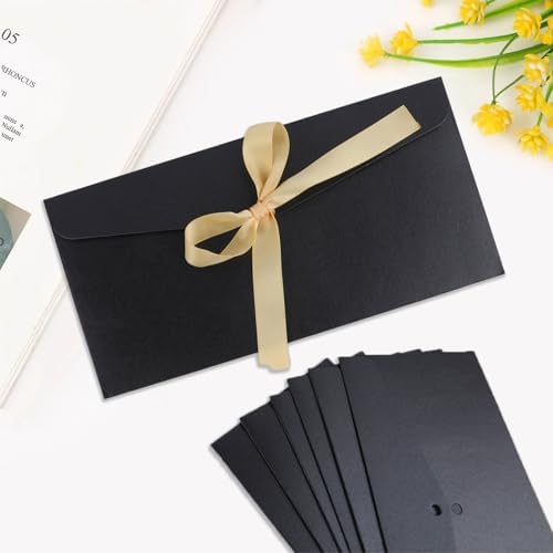 20 Pack Black Gift Money Envelopes for Cash: Fancy Envelopes with Ribbon for Wedding Birthday Festival Party Invitations Cards and letters
