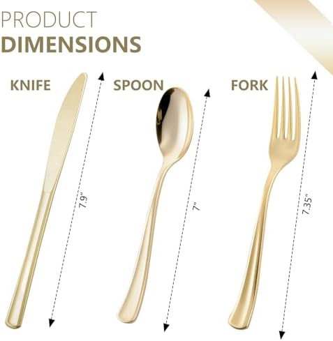 144 Pack Gold Premium Heavy Duty Plastic Silverware, 48 Forks, 48 Spoons, 48 Knives, For Catering, Parties, Dinners and Weddings, BPA-Free, Disposable Plastic Cutlery Set Utensils Set