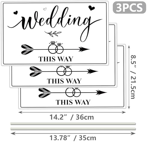 Lesnala 3 Pcs Double Sided Wedding This Way Sign with Stakes 14.2 x 8.5inch