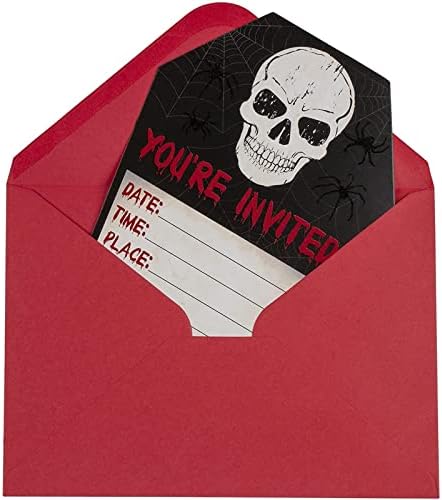 Juvale Halloween Invite Cards - 60 Pack 4.6 x 7 In Coffin Shape Black Retro - Fill-In Skull Design & Envelopes With RSVP - Party Invites & Horror Halloween Invitations