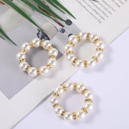 Napkin Rings Set of 12, Pearl Napkin Rings Gold for Table