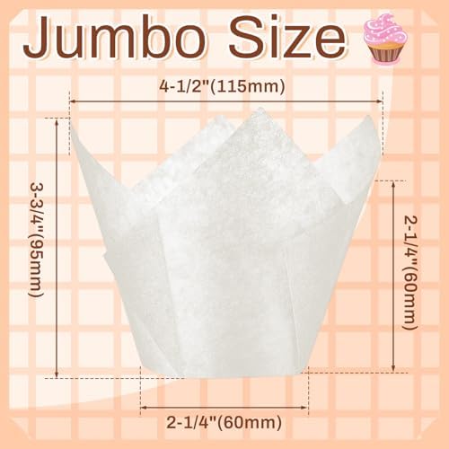 Motiskyy 600 Pcs Jumbo Tulip Muffin Liners, Light Brown, White, Brown