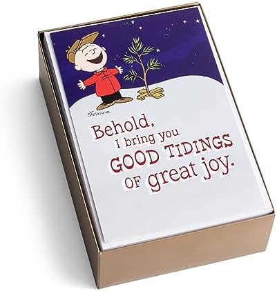 DaySpring - Peanuts - Good Tidings Great Joy - 50 Bulk Christmas Cards, KJV (J4792), Multi