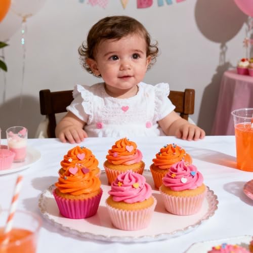 Whaline 300Pcs Orange Pink Cupcake Liners Paper Baking Cups Summer Standard Muffin Cupcake Wrappers for Party Supplies Table Decor