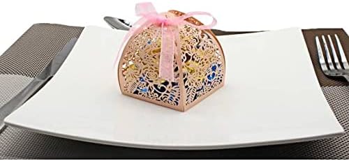 KPOSIYA Pack of 70 Laser Cut Rose Candy Boxes, Favor Boxes 2.5"x 2.5"x 3.1", Gift Boxes Bridal Shower Anniverary Birthday Party Wedding Favor (Pink)