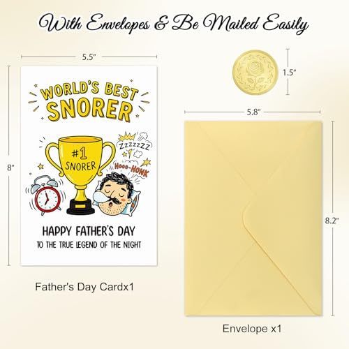 D4DREAM Funny Fathers Day Card from Kids Daughter Son - World's Best Snorer
