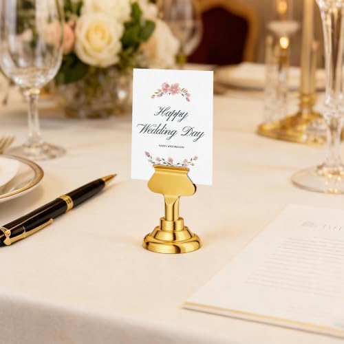 Urban Deco 16 Pieces Table Card Holder Place Card Holders 1.7 inches Gold Steel Card Holders for Photos, Food Signs, Memo Notes, Weddings, Restaurants, Birthdays. (Gold)
