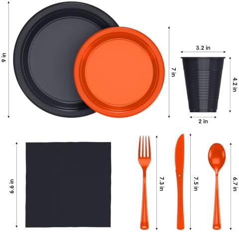 Exquisite 350 Pcs Orange & Black Plates & Napkins Party Plate Set