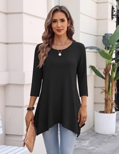 Zeagoo Womens Tops 3/4 Sleeve Loose Fit Dressy Tunics Plus Size Boho Shirts