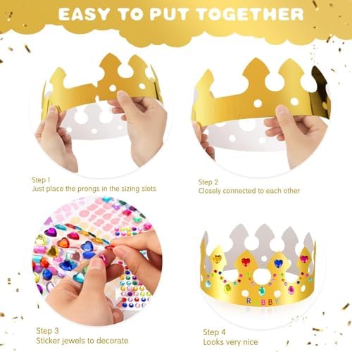 Gold Paper Crowns, Diy Birthday King Crowns Craft to Decorate, Paper Prince Princess Crown Hats for School Classroom