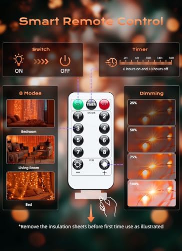 Brightown 300 LED Fairy Curtain Lights, 9.8ft x 9.8ft Curtain String Lights