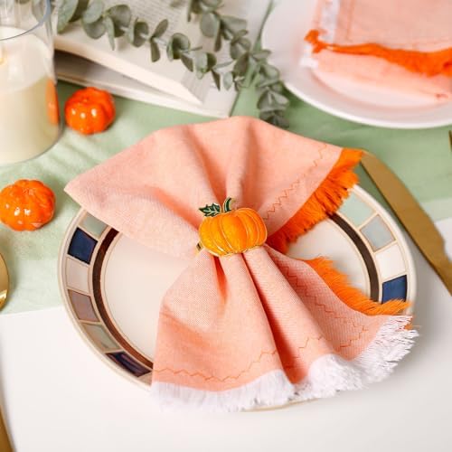 wonlex Pumpkin Napkin Rings Set of 6, Fall Napkin Rings Holder, Metal Napkin Serviette for Thanksgiving Day, Dinner Banquet Family Gathering Table Decor(Orange Pumpkin)