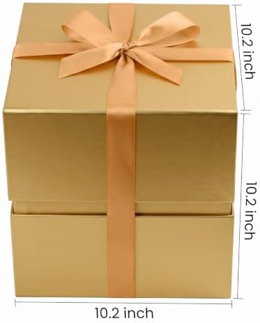 LIFELUM Gold Gift Box for Birthday with Magnetic Lid, 10.2"x10.2"x10.2"
