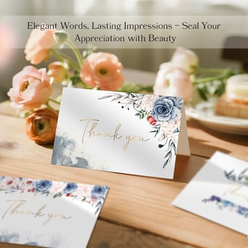 48 Pack Pre-Folded Floral Thank You Cards with Envelopes, 6 Designs