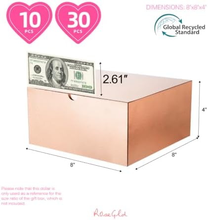 ROSEGLD 30 Gift Boxes 8x8x4 Inches, Rose Gold Gift Boxes with Lids