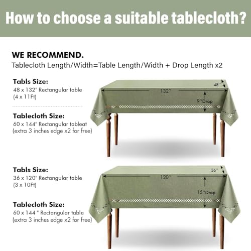 MIULEE Sage Green Rectangle Tablecloth with Decorative Cutouts 60x144 inch