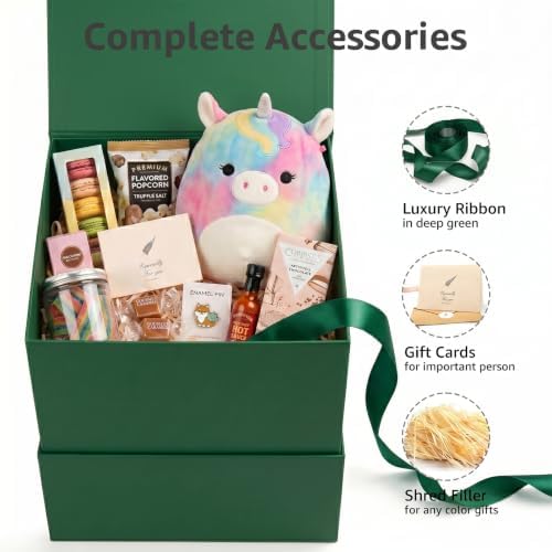 LIFELUM Dark Green Gift Box for Christmas with Magnetic Lid, 8.6"x8.6"x8.6"