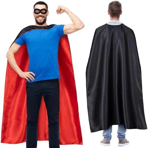 Adult Superhero Cape & Mask Set - Double-Sided Super Hero Capes and Masks for Men Women Dress-Up Parties