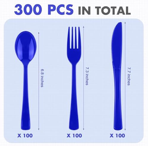 Kochorie 300 Pieces 4th of July Plastic Silverware, Heavy Duty Independence Day Cutlery Set, Disposable Plastic Utensils Includes Spoons Forks Knives for Memorial Day Veterans Day, Red Blue White
