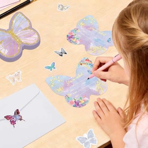 20 Sets Butterfly Birthday Invitations with Envelopes and Stickers for Girls Butterfly Theme Birthday Party,Baby Shower Wedding, 4.7 x 6 Inch