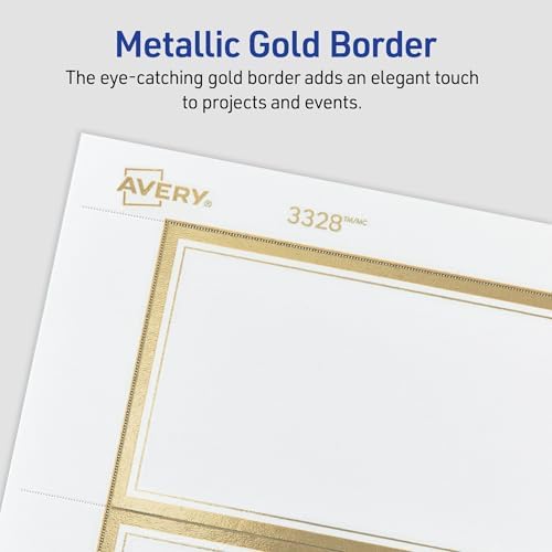 Avery Tent Cards, 2" x 3.5", Gold Borders, 80 Place Cards (3328)