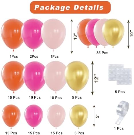 Pink and Orange Balloons Arch Kit 124pcs different sizes
