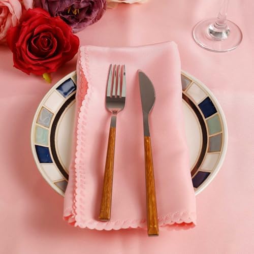 Valentine's Day Cloth Napkins Set of 4, Pink Polyester Dinner Napkins Washable Reusable, Wave Lace Table Cloth Napkins for Christmas Thanksgiving Festival Holiday Dinner Table Decoration