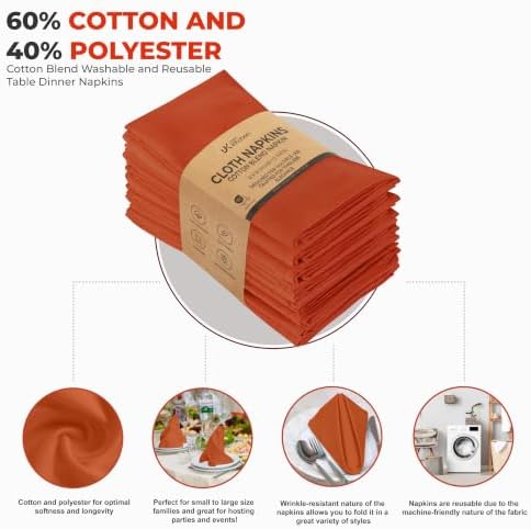 Utopia Kitchen Cotton Blend Orange Cloth Napkins [12 Pack, 18x18 Inch]