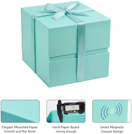 LIFELUM Mint Blue Gift Box for Christmas with Magnetic Lid, 7"x7"x7"