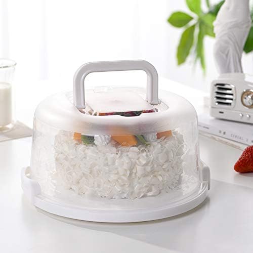 Plastic Small Cake Carrier Holder Round Container with Handles Suitable for 6~8 inch Diameter and 4 inch Height Small Cake (White)
